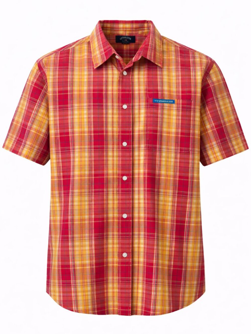 US Polo Assn Plaid Button Up Shirt Mens Large Red Yellow Short Sleeve Cotton